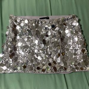 Cider Metallic Silver Paillette Sequin Miniskirt